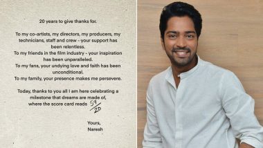 Allari Naresh Pens a Heartfelt Note as He Completes 20 Years in the Industry (View Post)