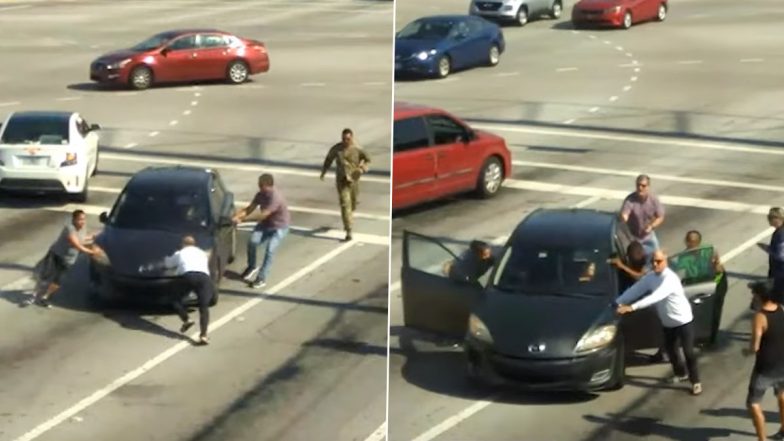 Watch: Citizens Rush To Save Woman Having Medical Scare By Stopping Her Car With Bare Hands in Middle of The Road