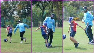 IPL 2022: Rishabh Pant, Ricky Ponting’s Son Fletcher Play Football During Delhi Capitals' Practice Session (Watch Video)