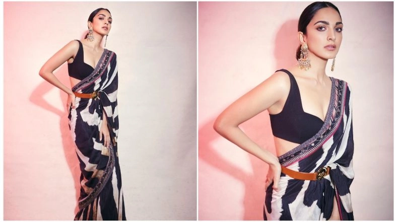 Yo or Hell No? Kiara Advani in a Black &amp; White Striped Saree by JJ Valaya