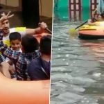 Telangana Rains: Locals Use Boat After Heavy Rainfall Cause Waterlogging in Several Areas in Hyderabad City (Watch Video)