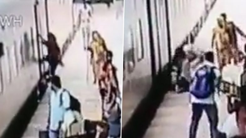 RPF Cop Saves a Woman From Falling Under Moving Train in Chhattisgarh; Watch Viral Video