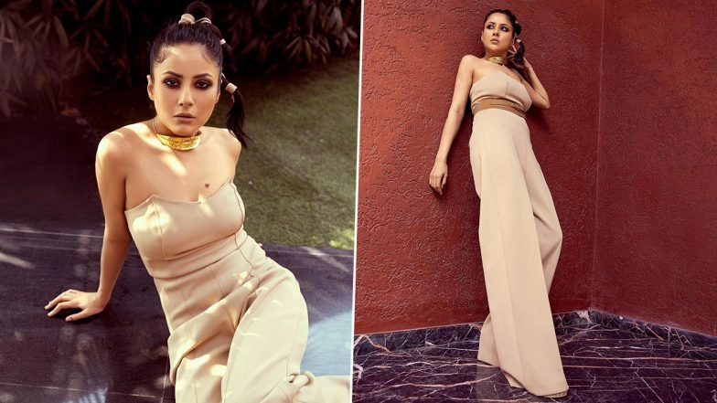Shehnaaz Gill Goes Chic in Beige Corset Pantsuit