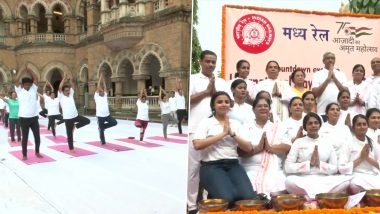 International Yoga Day 2022: Central Railway Organises Yoga Session at Chhatrapati Shivaji Maharaj Terminus in Mumbai (See Pics)