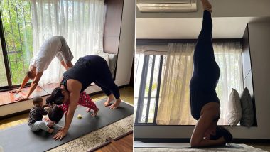 Mommy Neha Dhupia Shares Pictures Of Her Yoga Time With Kids Mehr And Guriq!