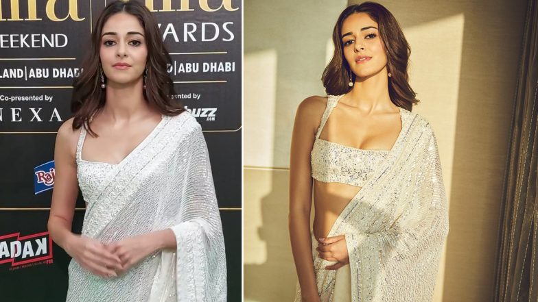 IIFA 2022: Ananya Panday Shines Bright in White Manish Malhotra Saree for the Awards Night (View Pics and Video)