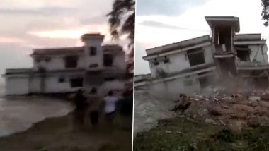 Assam Floods 2022: Part of Two-Storied Building of Bhangnamari Police Station Sinks Due to Flood in Nalbari District (Watch Video)