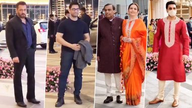 Salman Khan, Aamir Khan, Ranveer Singh Spotted at Radhika Merchant’s Arangetram Hosted by the Ambani Family (Watch Videos)