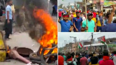 Agnipath Recruitment Row: Youth Burn Tyres, Vandalise Bus in Chhapra in Protest Against the New Recruitment Scheme of Indian Army; Watch Video