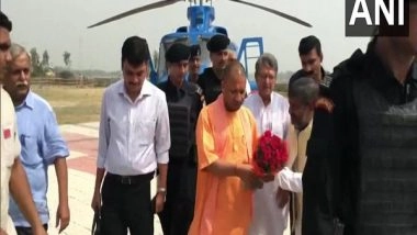 India News | CM Yogi Arrives in Ayodhya to Lay Foundation Stone of Ram Temple's 'Garbha Griha'