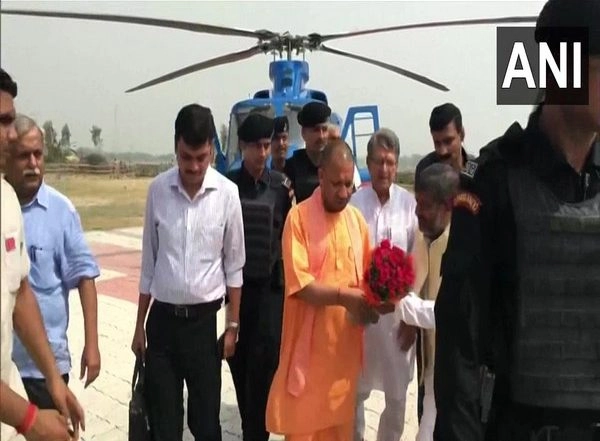 India News | CM Yogi Arrives in Ayodhya to Lay Foundation Stone of Ram Temple's 'Garbha Griha'