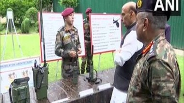 India News | Rajnath Singh Inspects Communication Equipment at 15 Corps Headquarters in Srinagar