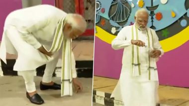 PM Narendra Modi Picks Up Litter During Inspection of Pragati Maidan Tunnel in Delhi (Watch Video)