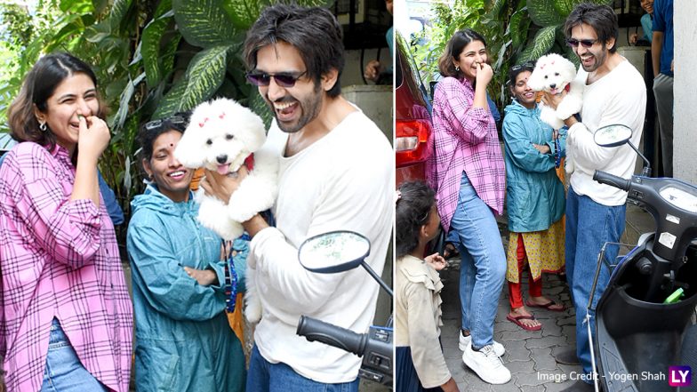 Kartik Aaryan and His Pet Pooch Katori Pose With Street Kids as They Get Clicked in the City (View Pics)