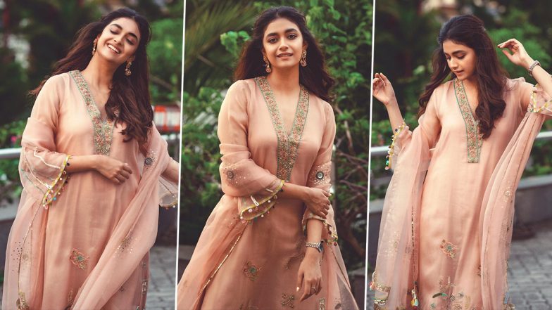 Keerthy Suresh Serves Glam in Peach Ethnic Suit That’s Perfect for a Summer Wedding (View Pics)