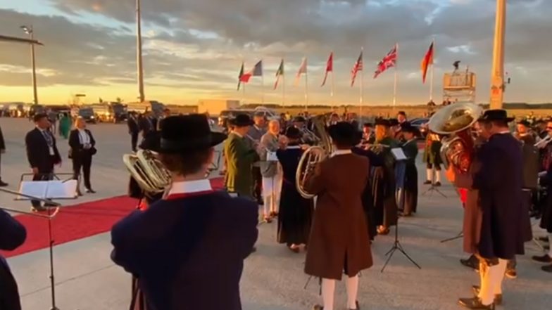 G7 Summit: PM Narendra Modi Welcomed by Bavarian Band on His Arrival in Munich, Germany (Watch Video)