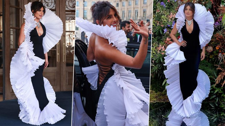 Priyanka Chopra Jonas Is a Sight to Behold in Black-White Ruffle Gown by Robert Wun at an Event in Paris (View Pics)