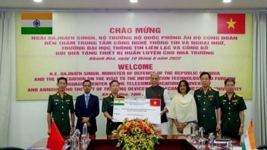 World News | Rajnath Singh Visits Telecommunication University in Nha Trang, Hands over Rs 500 Mn for Training Aids