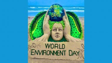 World Environment Day 2022: Sudarsan Pattnaik’s Sand Art at Puri Beach in Odisha Shares a Beautiful Message ‘Only One Earth’ (See Pic)
