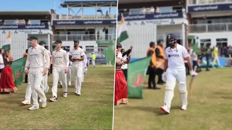 India vs Leicestershire Practice Match: Players Welcomed in Traditional Indian Style As They Walk Out on Field for Warm-Up Game (Watch Video)