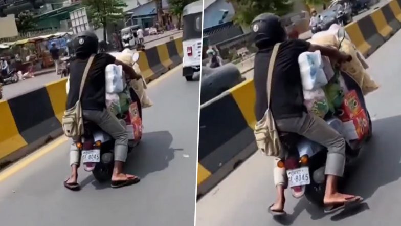 Watch: Video of Man Riding Overloaded Scooter Goes Viral; Telangana Police Reshare The Clip With Advisory