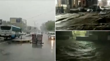Rajasthan Rains: Heavy Rains Cause Waterlogging in Several Parts of Barmer (Watch Video)