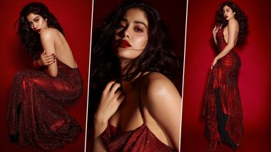 Janhvi Kapoor Sizzles in a Cherry Red Shimmery Gown Paired With Thigh-High Boots (View Pics)