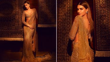 Kriti Sanon Looks Drop-Dead Gorgeous As She Poses in a Golden Saree in Her Latest Royal-Themed Pictures!