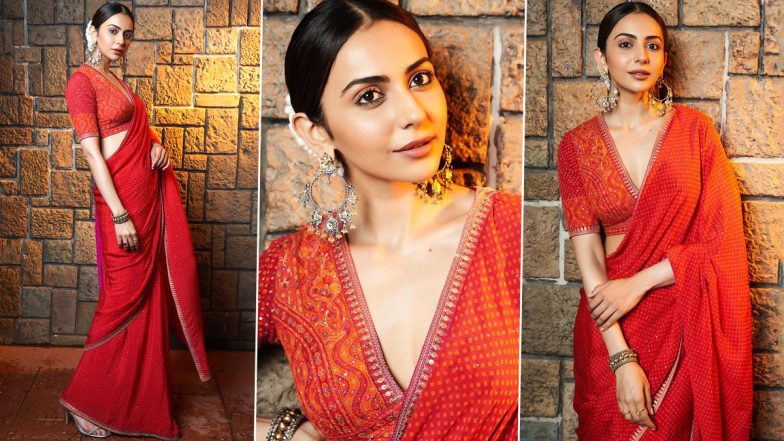 Rakul Preet Singh Dazzles in Red Bandhani Saree That Reflects Her Love for the Timeless Classic Like Never Before! (View Pics)