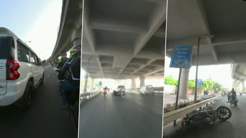 Road Rage Alert! Viral Video Shows Speeding SUV Hitting a Biker in Delhi; Police Take Cognizance of The Accident