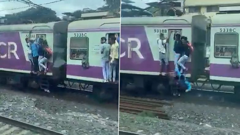 Viral Video Shows Youth Falling Off Local Train in Mumbai; Kalwa-Based Danish Khan Taken to Hospital After Being Hit by a Signal Pole (Check Post)