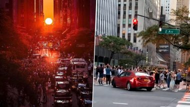 People Stop Traffic To Click Pictures of Spectacular Sunset on Busy Manhattan Street in New York; Watch Viral Video