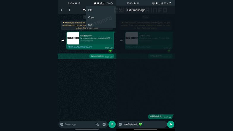 WhatsApp Edit Text Messages Feature 