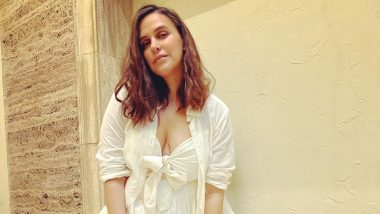 Neha Dhupia Attempts To Find ‘Fine Balance’ Doing Yoga With Kids (View Pics)