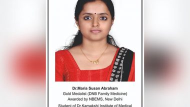 Dr Maria Susan Abraham, Tamil Nadu Student of DNB Family Medicine, Declared Gold Medalist by NBEMS, New Delhi