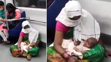 Woman With Baby Sits On Floor in Delhi Metro While Passengers Occupy Seats; Viral Video Sparks Outrage on Internet 