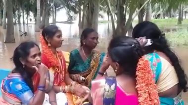Andhra Pradesh Rains: Bride Takes Boat Ride to Groom's House Due to Floods; Watch Video