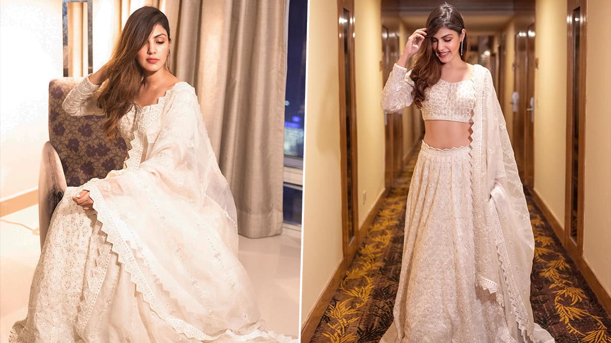 Rhea Chakraborty Exudes Charm As She Poses in White Lehenga-Choli (View Pics) | LatestLY