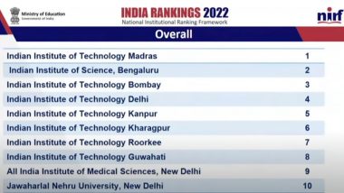 NIRF Ranking 2022: IIT Madras Tops Ministry of Education's India Rankings, IISc Bengaluru Bags Second Spot