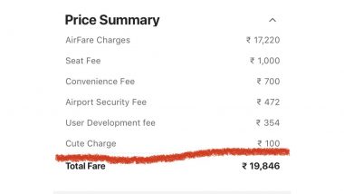 IndiGo Charges 'Cute Fee' From a Passenger! Netizens Have a Witty Take on The Viral Airfare Price Summary! (View Tweets)