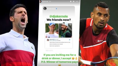 Novak Djokovic To Become ‘Friends’ With Nick Kyrgios After Wimbledon 2022 Final but Only on This Condition (See Instagram Story)