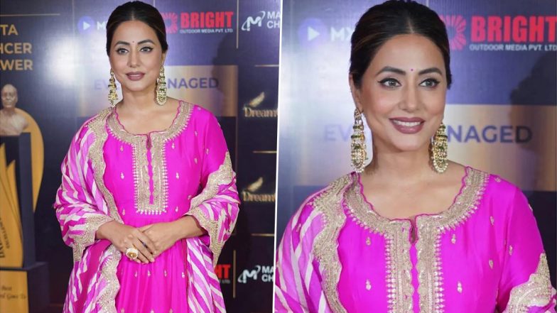 Hina Khan Looks Every Bit Regal in Hot Pink Anarkali Suit at Dadasaheb Phalke Excellence Awards 2022 (View Pics)