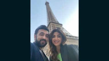 Shilpa Shetty Kundra Shares an Adorable Selfie With Husband Raj Kundra Featuring the Eiffel Tower