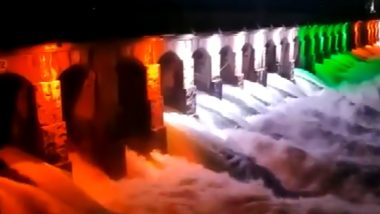 Karnataka Rains: High Water Inflow Witnessed Under Tricolour Lighting in Mandya’s Krishna Raja Sagara Dam; Watch Video