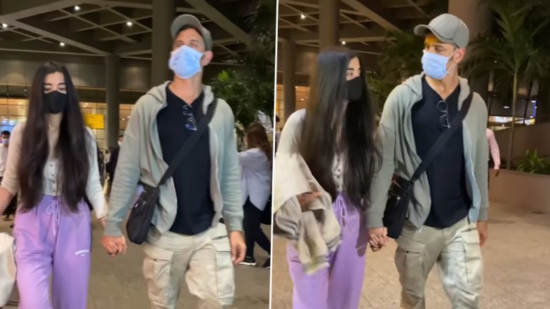 Hrithik Roshan and Girlfriend Saba Azad Walk Hand-in-Hand at Mumbai Airport As They Return From Their Europe Trip (Watch Video)