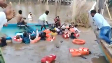 Andhra Pradesh: TDP Leaders Fall Into River Godavari As Boat Overturns, Major Mishap Averted; Watch Video