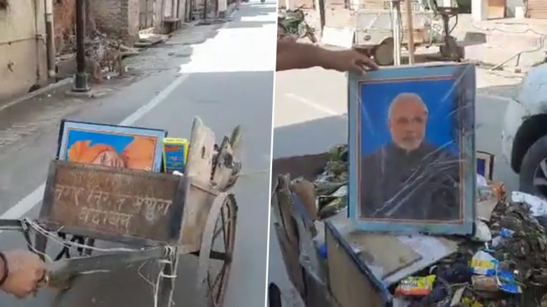 Uttar Pradesh: Mathura Nagar Nigam Worker Found Carrying Pictures Of PM Narendra Modi And CM Yogi Adityanath in Garbage Cart; Terminated (Watch Video)