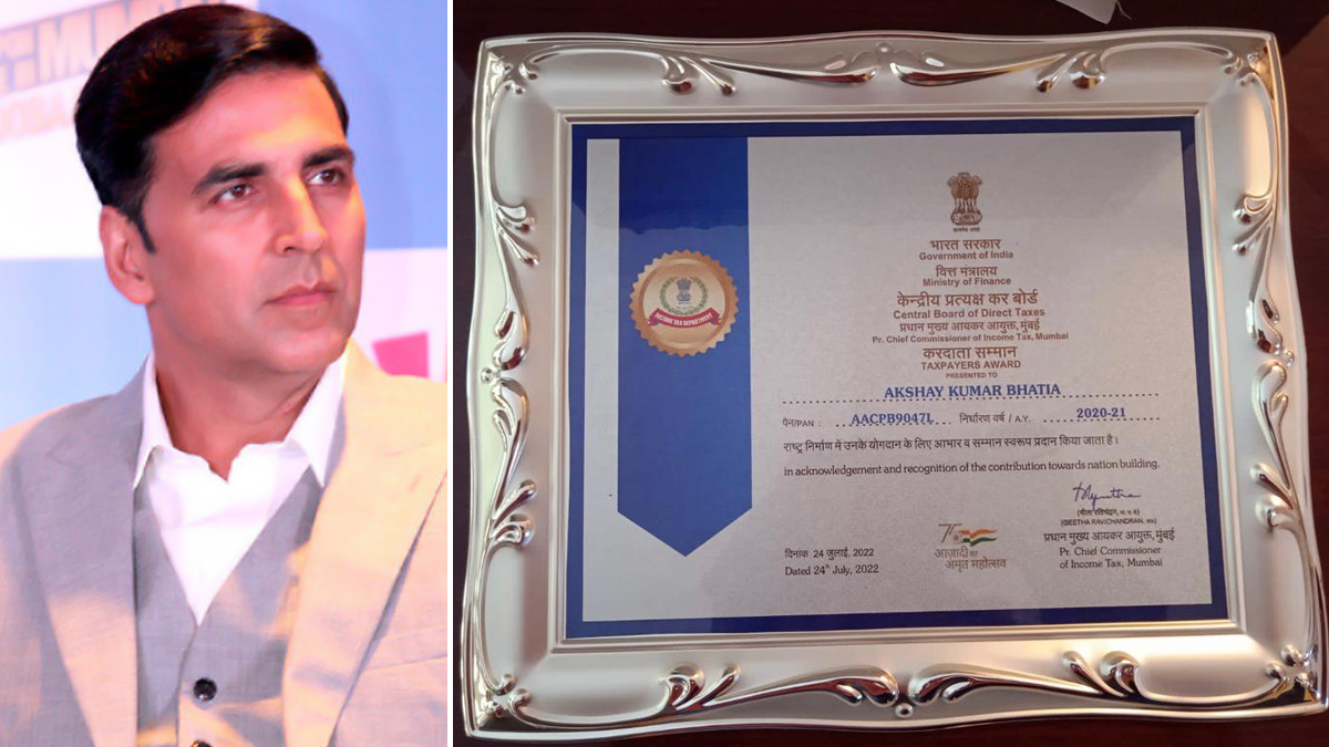 Akshay Kumar Becomes the Highest Taxpayer, Receives Samman Patra From  Income Tax Department (View Pic) | 🎥 LatestLY