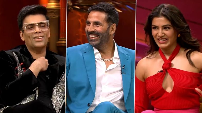 Koffee With Karan Season 7: Akshay Kumar, Samantha Ruth Prabhu Bring the House Down With Their Camaraderie on Episode 3 (Watch Promo Video)