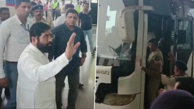 Maharashtra: CM Eknath Shinde Led Rebel Shiv Sena MLAs Leave for Mumbai From Goa
